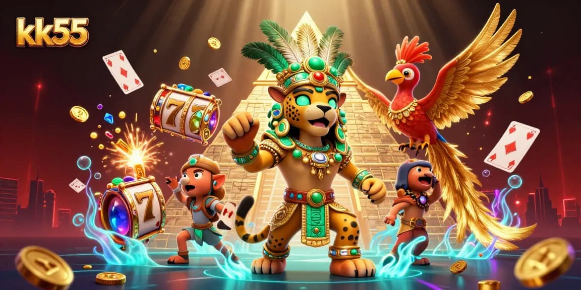 Experience thrilling gameplay with kk55 in a packed 3D scene featuring vibrant casino elements.