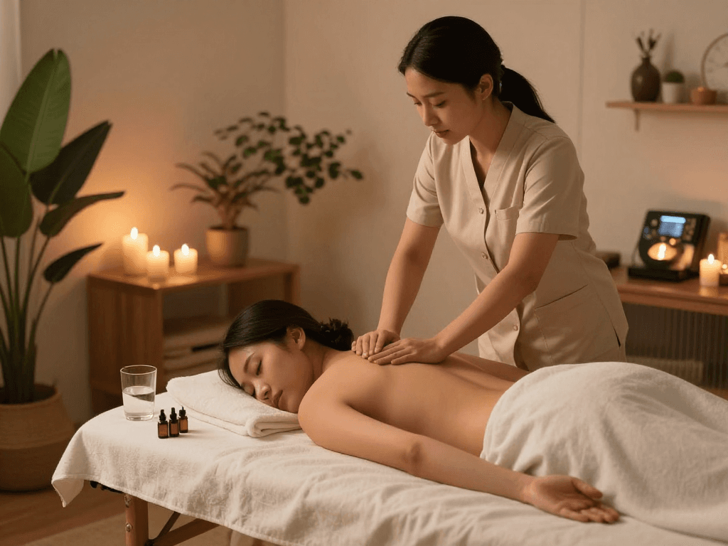 Relaxing 광명출장마사지 experience in a cozy home setting.