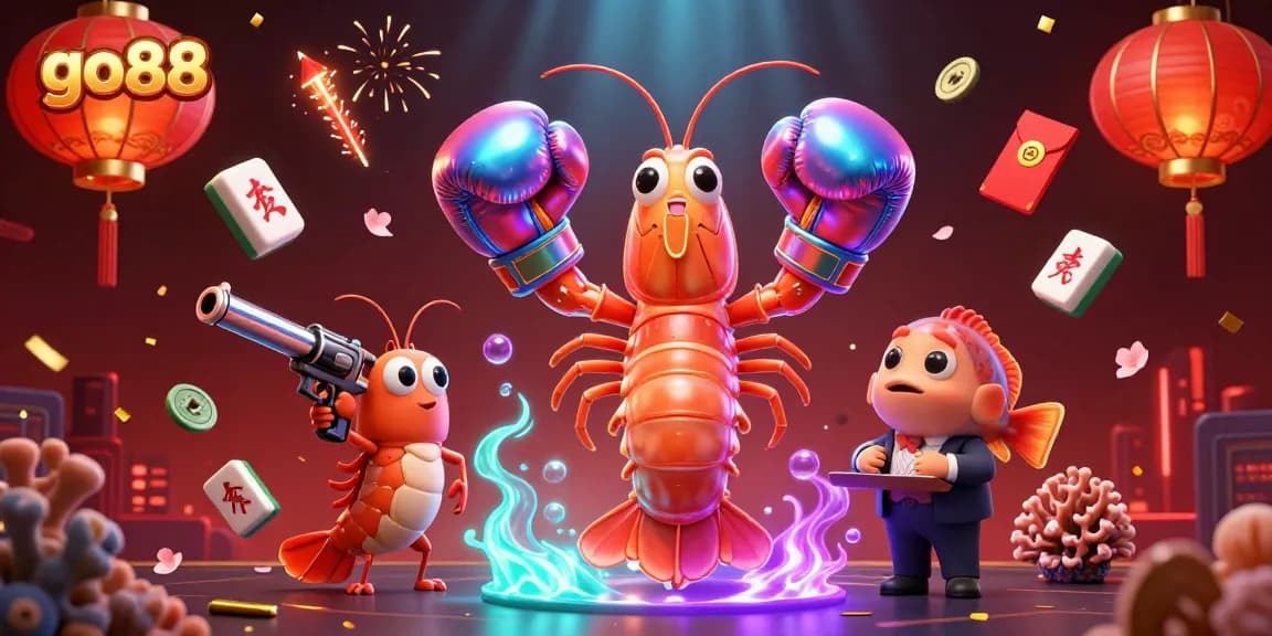 Experience go88 with vibrant cartoon characters amidst a dynamic casino-themed scene full of excitement.