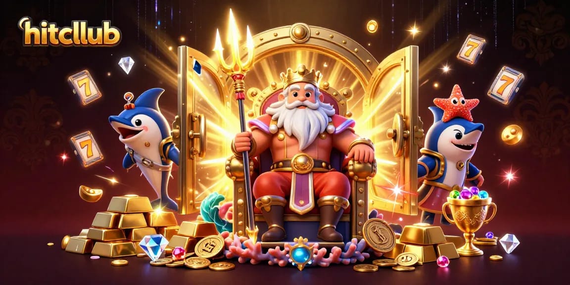 Hitcllub invites you to spin and win in a vibrant 3D casino scene filled with treasures and excitement.
