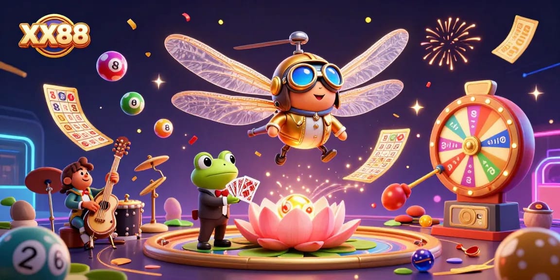 Experience XX88 with a lively 3D scene featuring engaging casino elements, vibrant games, and dynamic visuals.