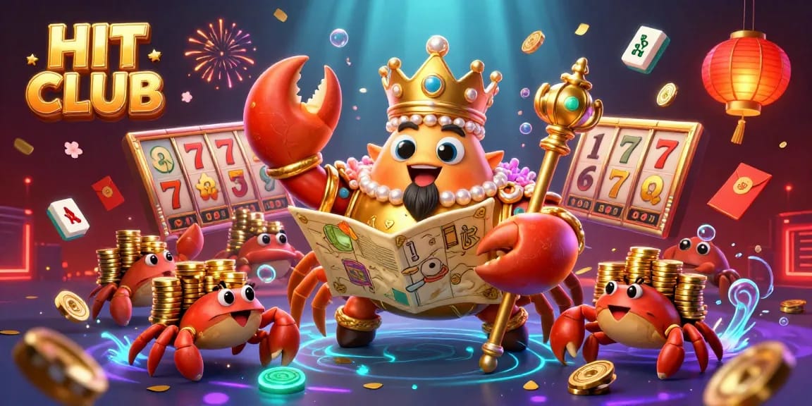 Engage with HIT CLUB's thrilling slot reels and jackpot excitement in a vibrant illustration.