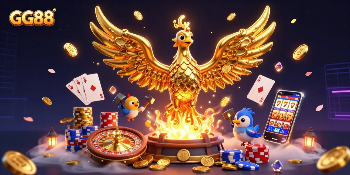 Experience the thrill of GG88 casino gaming with a molten golden phoenix and dynamic gambling elements.