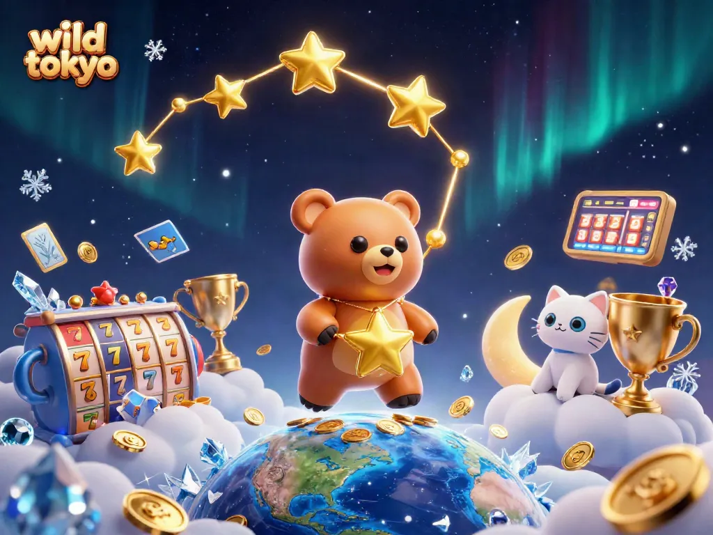 Win big at wild tokyo with 3D constellation bear and dynamic casino elements swirling around!