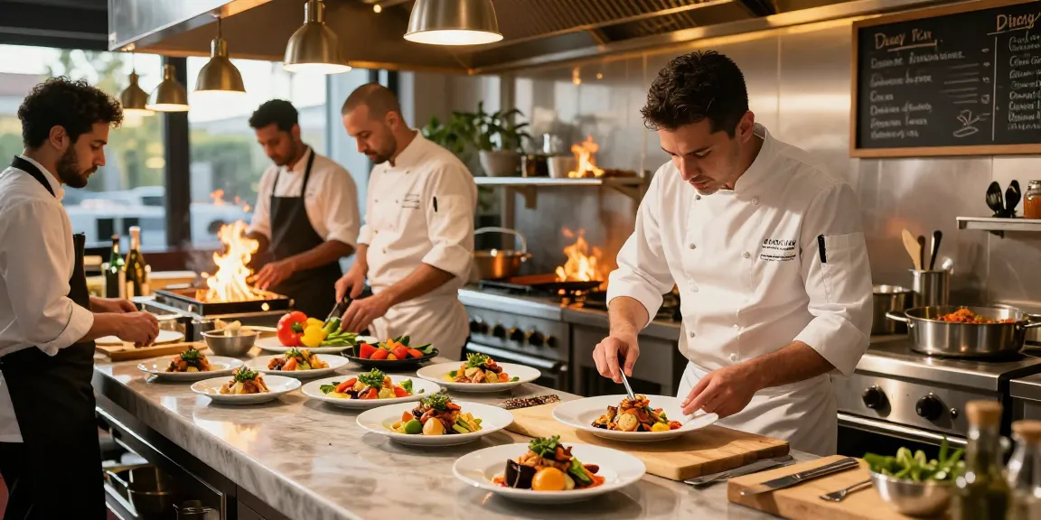 Chef creating a gourmet dish in a vibrant kitchen, highlighting merchant cash advance for restaurants.